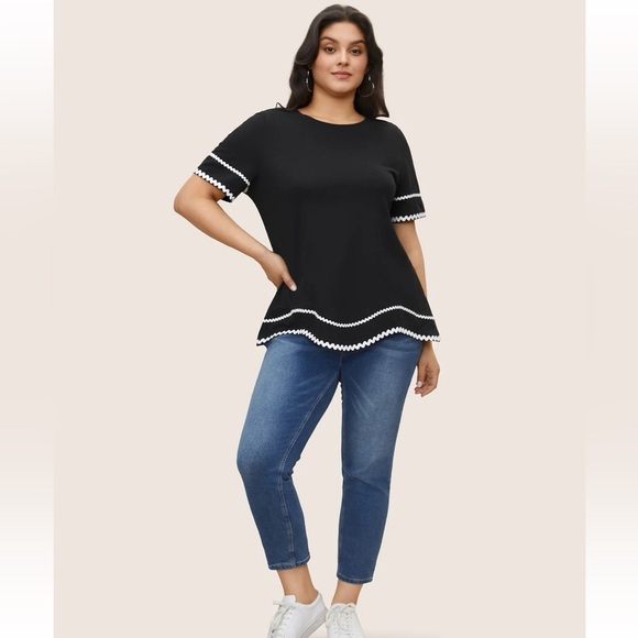 BloomChic Plus Size 2XL Cotton Contrast Trim Round Neck T-shirt us18-20 - Picture 6 of 7